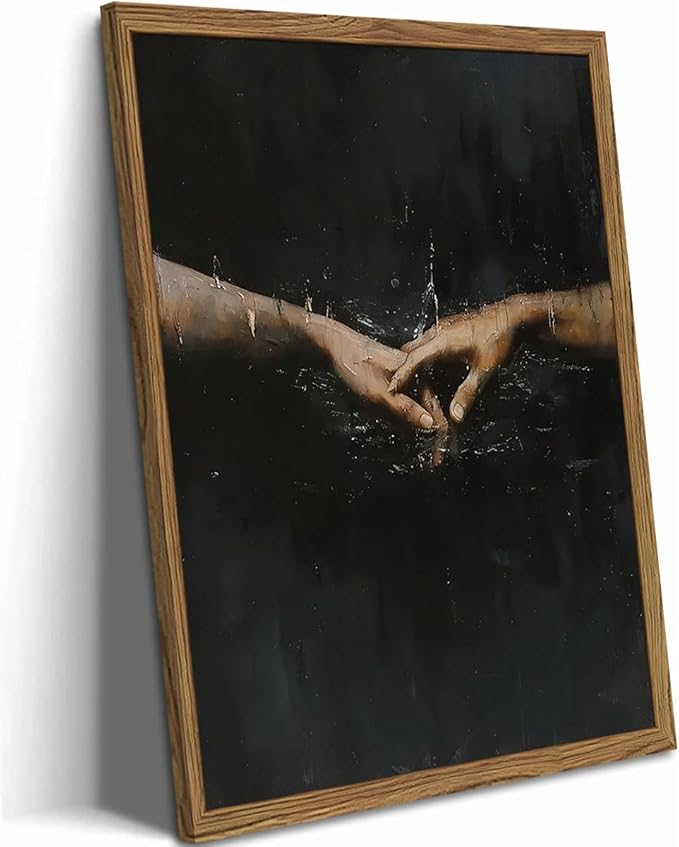 Dark Academia Wall Art, Moody Gothic Wall Decor Vintage Creepy Aesthetic Holding Hands Canvas Artwork for Bedroom Living Room Framed 12x16 inch