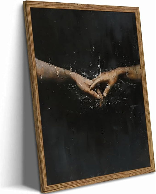Dark Academia Wall Art, Moody Gothic Wall Decor Vintage Creepy Aesthetic Holding Hands Canvas Artwork for Bedroom Living Room Framed 12x16 inch