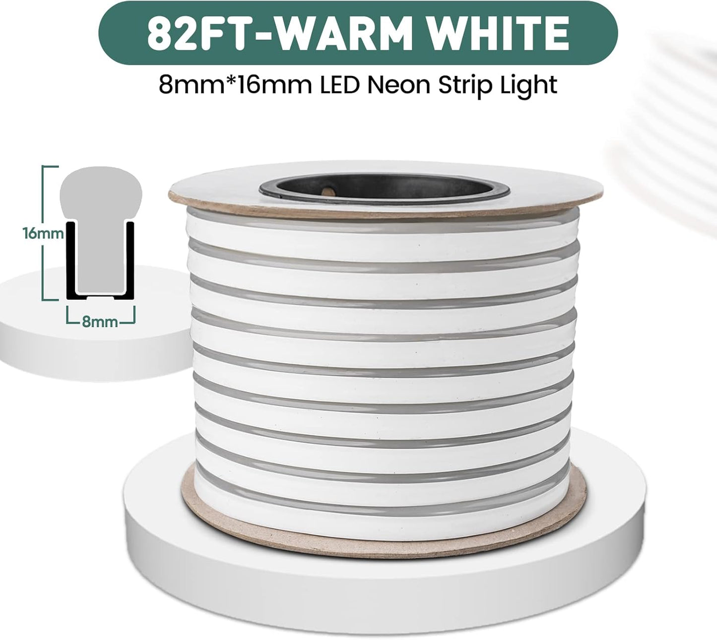 GZBtech Flexible LED Neon Rope Lights 82FT,AC 110-120V Waterproof Strip Light, 120 LEDs/M Cuttable Connectable Neon Lighting for Indoor Outdoor Home Decor/Commercial Building Use-Warm White 25M