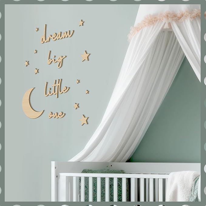 15 Pcs Moon and Stars Nursery Decor Dream Big Little One Wall Decor Boho Neutral Babyroom Wall Art Nursery Sign for Boys Girls Bedroom Home Farmhouse Living Playroom(Wood Color)