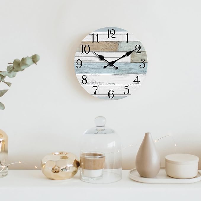 Wall Clock Battery Operated 14 Inch Large Silent Non Ticking Coastal Design Country Rustic Retro Decorative for Bathroom Kitchen Living Room Bedroom