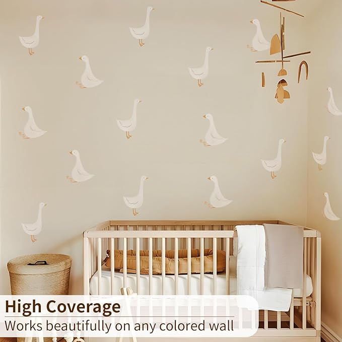 32 Pcs Boho Nursery Animal Wall Decals Peel and Stick, PVC Watercolor Animals Wall Stickers, Cute Wall Art Decor Decal for Kids Bedroom Playroom Baby Room Classroom, Little Silly Goose