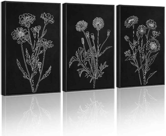 Drsoum Vintage Boho Botanical Flower Wall Art Framed Retro Floral Wall Prints Wildflower Neutral Rustic Bohemain Artwork Kitchen Bedroom Ready to Hang 16x24in Black Framed