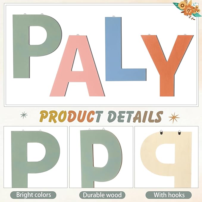 12 In Boho Play Sign Wooden Letters Playroom Sign Bohemian Colors Playroom Wall Hanging Decor for Nursery Room Home Classroom Wall Decor