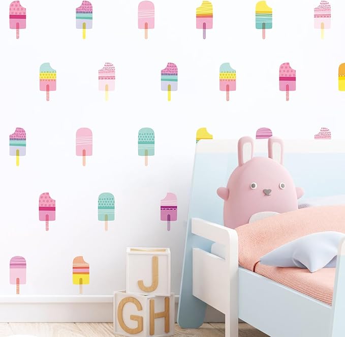 48 Pcs Ice Cream Wall Decals for Kids Room, Peel and Stick Sweet Treats Wall Sticker, Multicolor Dessert Designs Wall Decor for Nursery Playroom Classroom Bedroom School