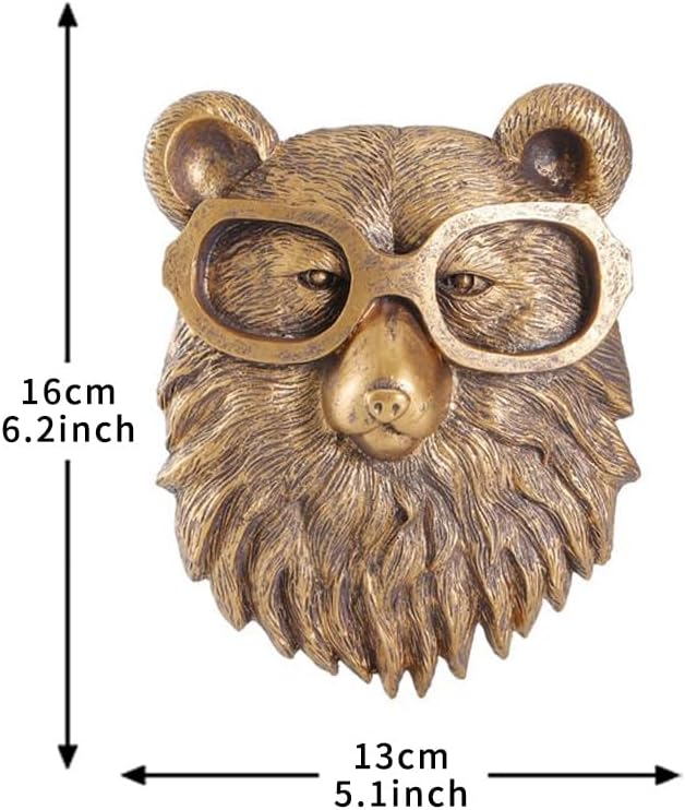 Joogour Head Wall Mount Decor,Resin Animal Sculptures，Art Deco Wall Hanging Decoration for Living Room Bedroom Officeroom Gift (Bear)
