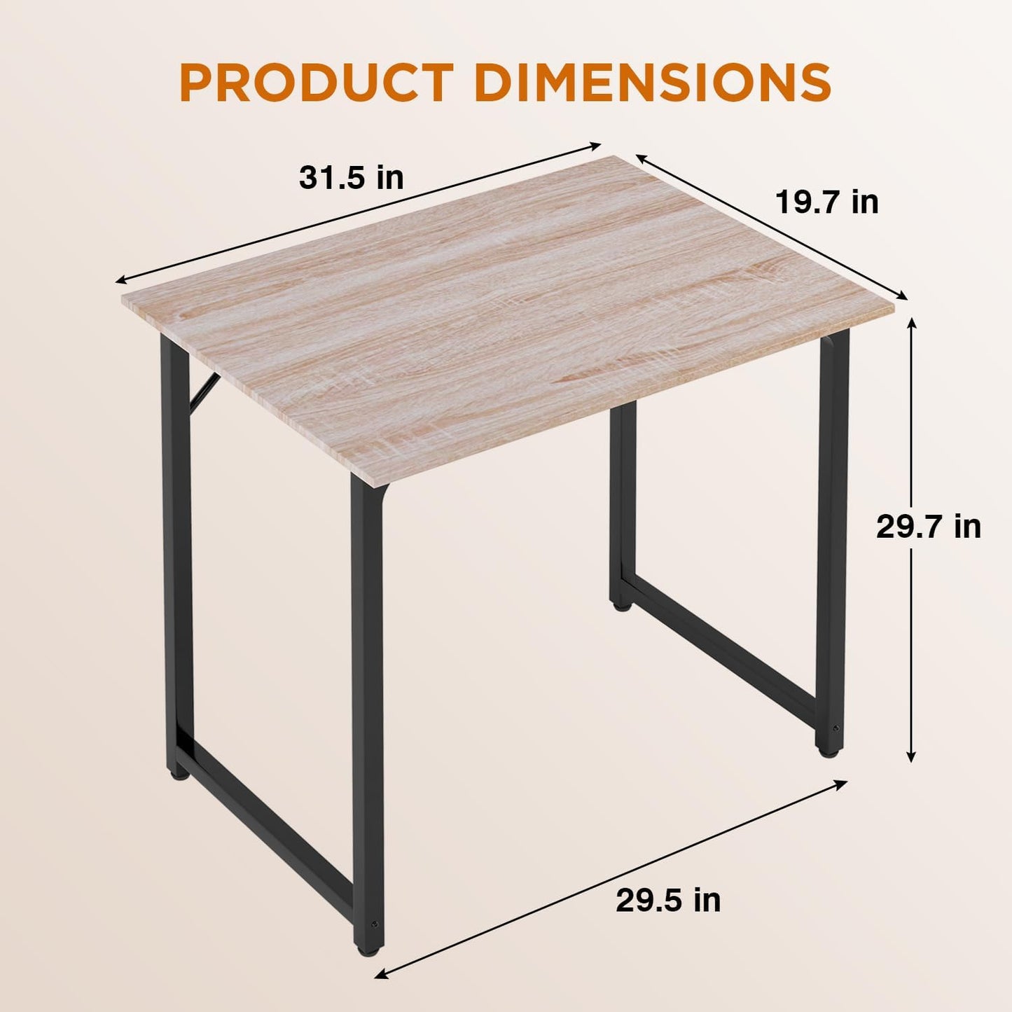 PayLessHere | 32 Inch Computer Desk | Nature | Office Desk with Metal Frame, Adjustable Feet | Water-Resistant, Scratchproof Surface | Sturdy Writing Table for Home Office or Study | Pack of 1