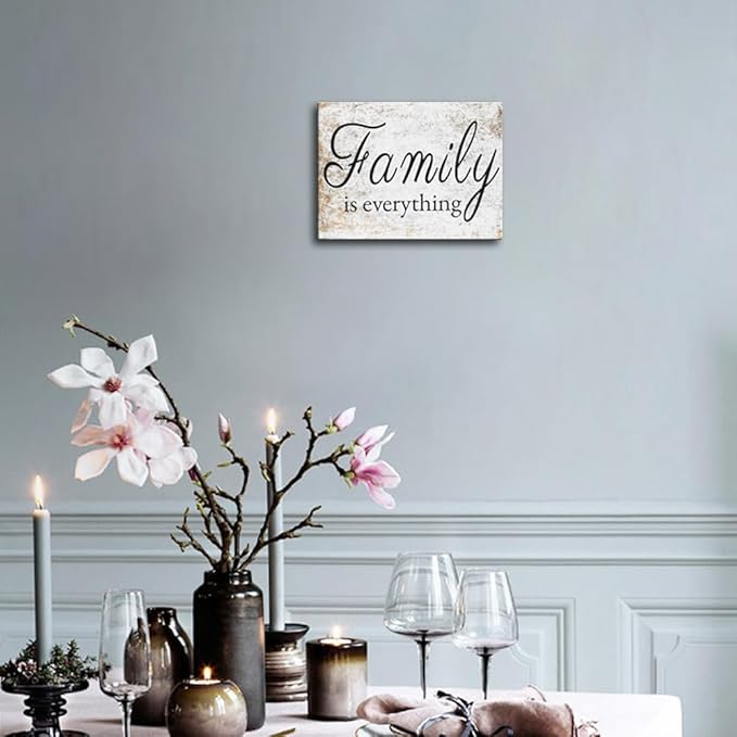 VVJSZHJ Family Is Everything Quote Wall Art Rustic Signs Farmhouse Wall Decoration for Home Dining Living Room Bedroom Decor (Family, 12x16 inch, Wrapped Canvas)