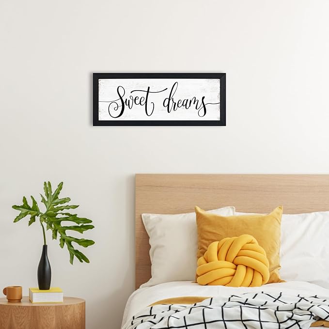 YPY Sweet Dreams Wall Decor Sign: Bedroom Wall Art Above Bed Farmhouse Sign Decorations for Master Guest Room Dormitory Black Frame Hanging