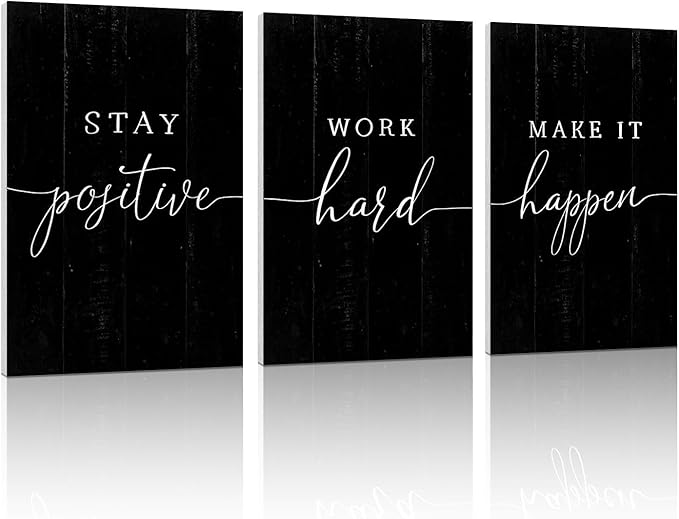 Inspirational Quotes Office Wall Art: Motivational Poster Positive Sayings Office Wall Decor, 3 Piece Black Motivation Picture Inspirational Prints 8x12"