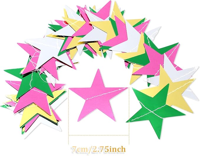 Patelai Glitter Star Garland Banner 2026 Graduation Decor 130 Feet Star Hanging Banner Twinkle Backdrop for Party Birthday Classroom Wedding Supplies(Green,Pink,Gold,Silver)