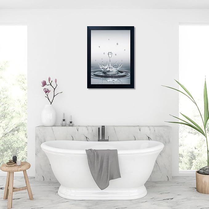 Bathroom Pictures Wall Decor Heart Water Drop Splash Canvas Print Artwork Framed Bathroom Wall Art Modern Painting Artworks for Home Office Decoration