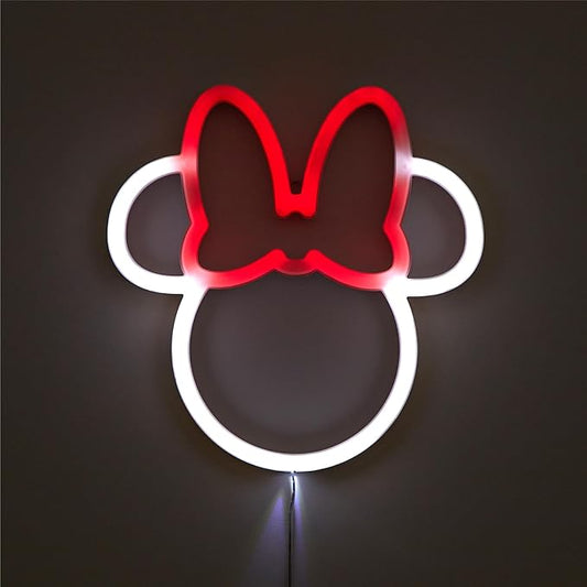 Disney Minnie Mouse Neon Figural LED Hanging Wall Art, Kids Bedroom & Playroom Wall Décor, 6.8” x 11”