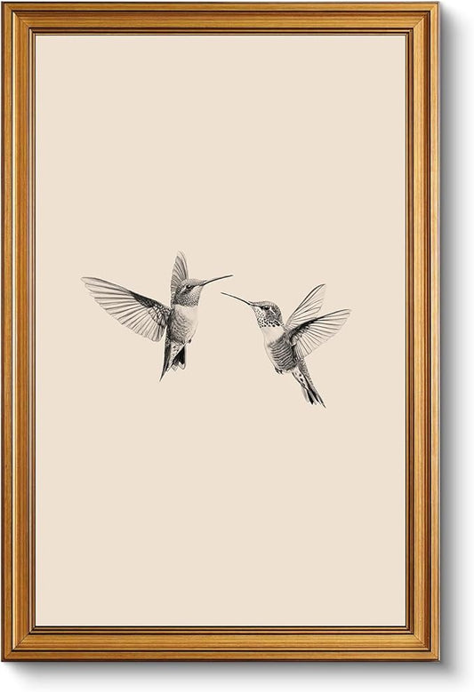 InSimSea Gold Framed Canvas Prints Wall Art, Vintage Birds Decor, Two Hummingbirds Sketch Paintings Farmhouse Large Wall Decor Aesthetic, Minimalist Pictures for Bedroom Living Room, 16x24inch