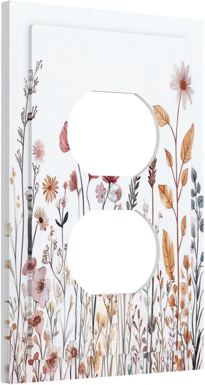 Outlet Covers Spring Floral Pink Wildflower Leaves Plants 1 Gang Duplex Light Switch Cover Decorative Switch Plates Electrical Receptacle Faceplate Wall Plate For Home Bed Room Decor