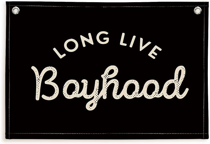 Lacama Long Live Boyhood Boys Room Decor, Boy Nursery Decor, Canvas Banner Wall Hanging Banner Flag Decor for Nursery Playroom Toddler Room, Boys Kids Rooms Decor 30x20 Inch (Black)