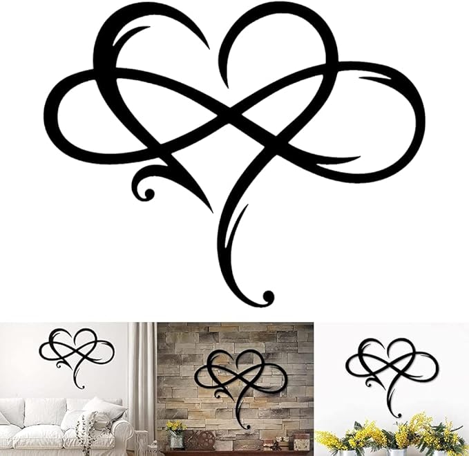 Infinity Heart Wall Decor, Unique Infinity Heart Metal Art Wall Decor Love Sign Steel Wall Plaques Bedroom Ornaments for Home Wedding Decor, Room Living Room Decoration (Black, 15.7x14inch)