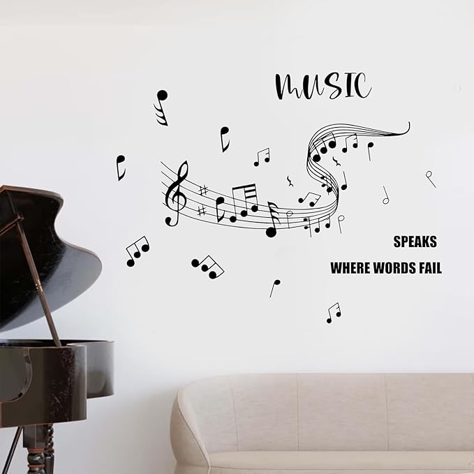 Inspirational Music Quote Wall Sticker, Elegant Music Note Wall Decal for Bedroom, Living Room or Studio Decor