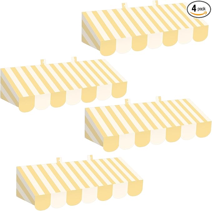 Tallew 4 Pcs 3D Circus Awning Wall Decoration Carnival Awning for Halloween Carnival Theme Party Classroom Decorations(Yellow and Beige)