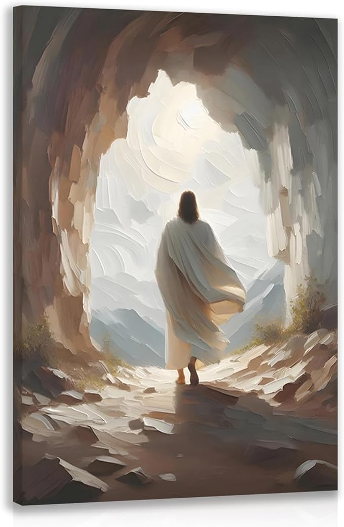 HLXRAE Framed Jesus Wall Art, Jesus Resurrection Leaves the Tomb Canvas Painting, Minimalist Christian Empty Tomb Poster Print, Christian Wall Decor for Church Prayer Room Hospitals Home 16"x24"