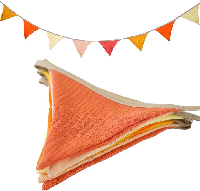 Pennant Banner Bunting Flags, Garland Triangle Banners Fabric Bright Color for Birthday Wedding Shower Party Supplies Classroom Nursery Playroom Decor (Orange)