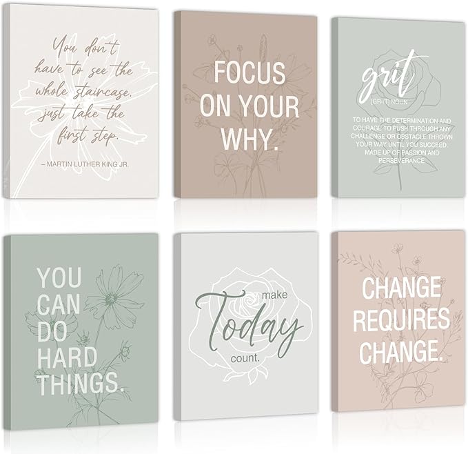 CHDITB Inspirational Framed Canvas Wall Art Set, Motivational Quotes Wall Decor, Botanical Flower Line Art, Positive Affirmation Poster, Minimalist uplifting Prints For Bedroom Office Decor 8”X10”x6