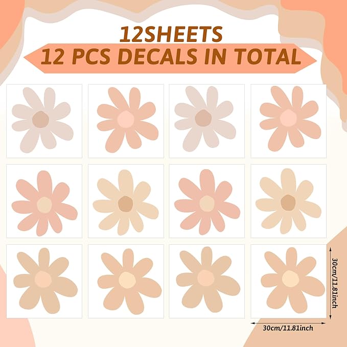 TaoBary 12 Sheet Daisy Wall Sticker Decal Removable Cute Daisy Bedroom Room Decor Flower Wall Sticker Pink White Flower Decal Wallpaper Peel and Stick for Nursery Home(Light Color,Bobo Style)