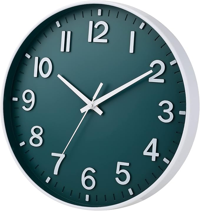 HZDHCLH Green Wall Clocks Battery Operated,12 inch Silent Non Ticking Modern Wall Clock for Living Room Bedroom Kitchen Office Classroom Decor