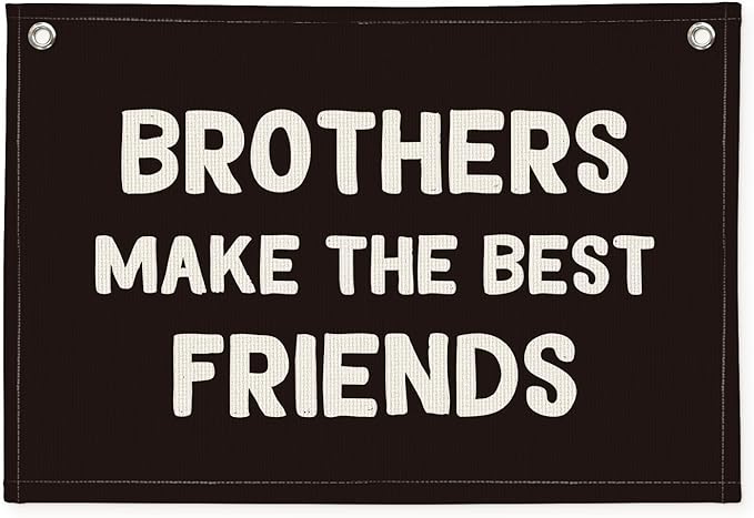 Brothers Make The Best Friends Banner, Boys Room Decor, Toddler Boy Linen Banner Wall Hanging Flag Decor for Nursery 20x30 - Black