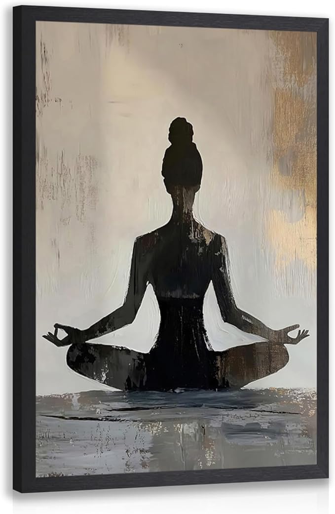 GELDSTEI Wood Framed Zen Wall Art, Modern Yoga Girl Canvas Painting, Tranquil Meditation Wall Decor, Spiritual Aesthetic Picture, Calming Mindfulness Poster Prints for Living Room Spa Yoga 16x24 Inch