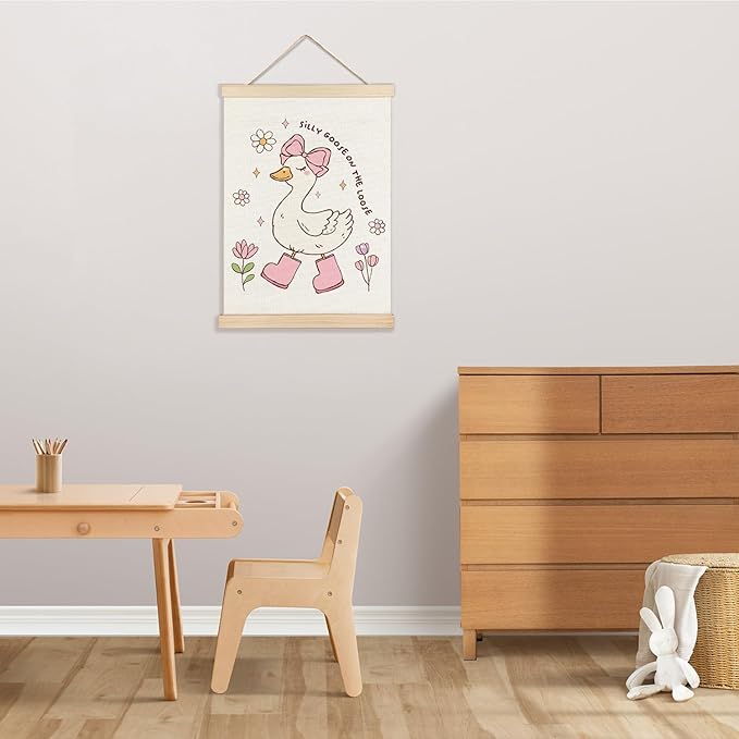LZYRF Silly Goose On The Loose Wall Art, Coquette Pink Bow Floral Aesthetic Goose Canvas Prints Wall Decor for Girls Room Bedroom Dorm Nursery Playroom, 12x16 Inch