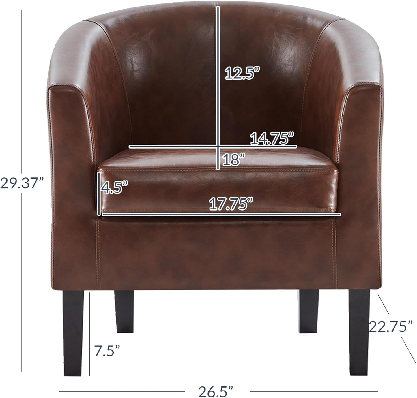 BELLEZE Accent Barrel Chair, Club Tub Sofa Corner Chair with Flared Legs and Cozy Soft Padding for Living Room Bedroom Waiting Room - Caramel