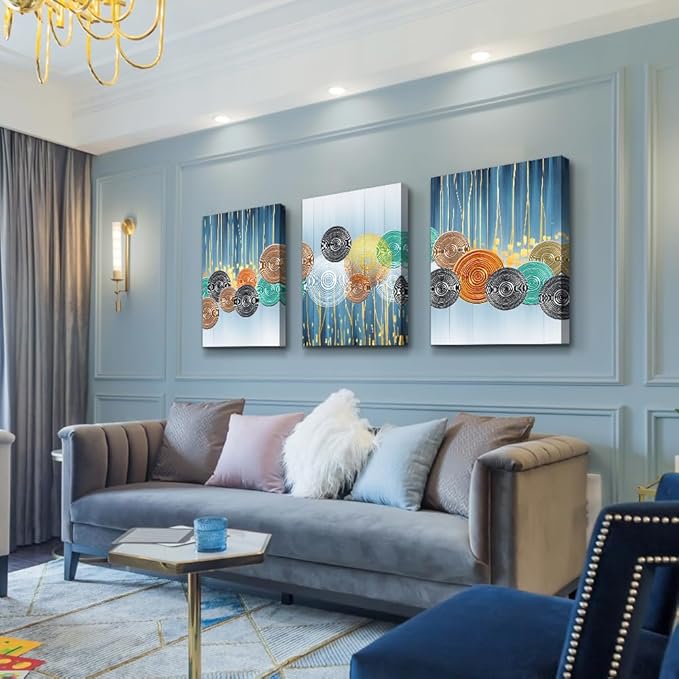 DZRWUBHS Abstract Canvas Wall Art - Large Artwork Set of 3 for Living Room, Office, Bedroom & Bathroom - Boho & Minimalist Decor