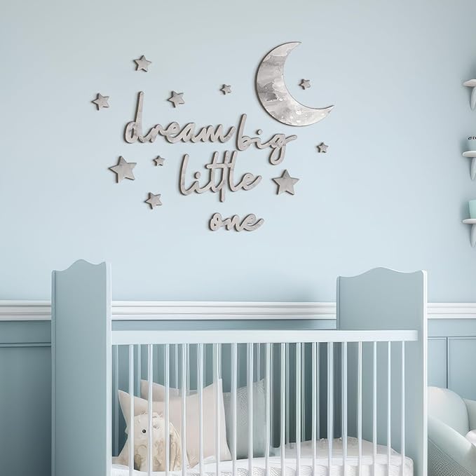 15 Pcs Moon and Stars Nursery Decor Dream Big Little One Wall Decor Boho Neutral Babyroom Wall Art Nursery Sign for Boys Girls Bedroom Home Farmhouse Living Playroom(Gray)