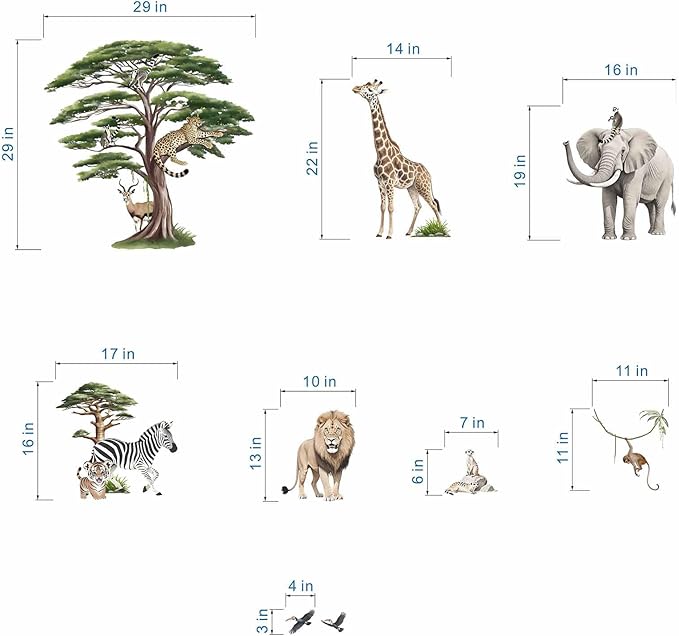 Woodland Animal Wall Decals for Baby: Safari Theme Peel and Stick Vinyl Wall Stickers for Kids Room Children Ages 0-12 Years