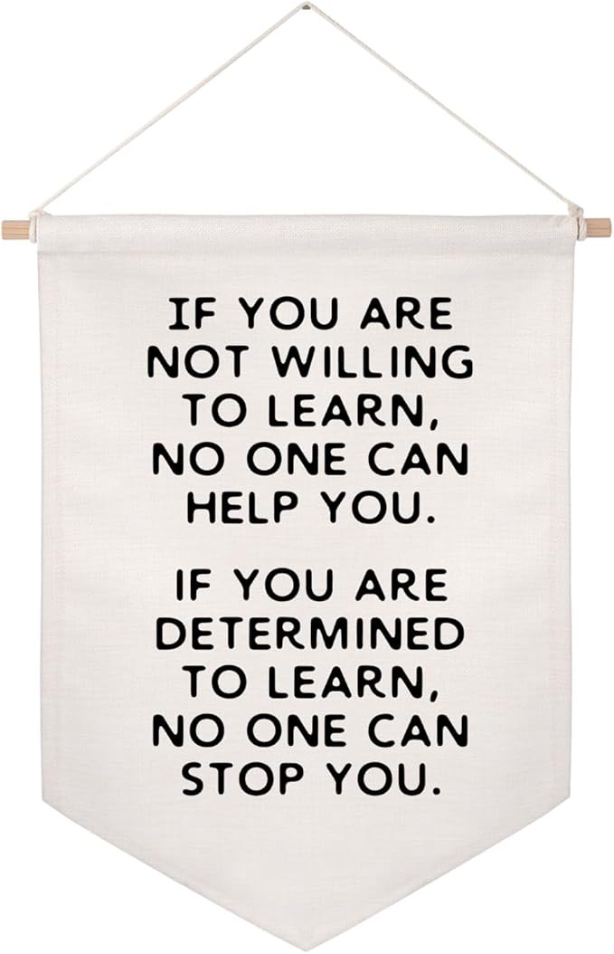 Determined To Learn Wall Hanging Banner Classroom Wall Decor Motivational Wall Art If You Are Not Willing To Learn No One Can Help You Positive Quotes School Pennant Flag