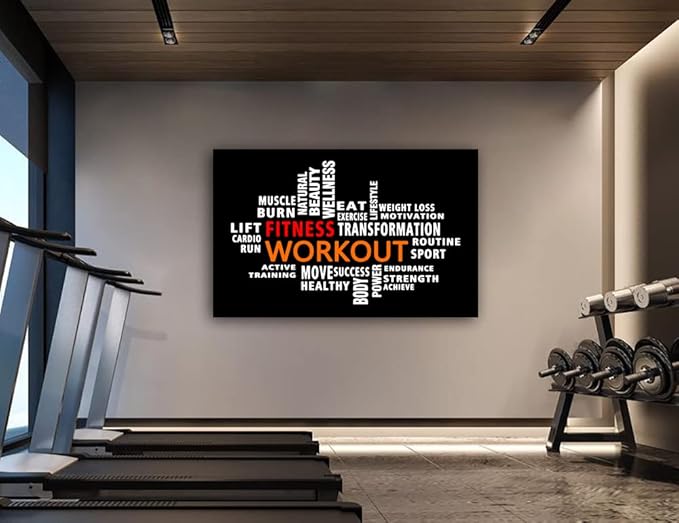 Workout Word Cloud Canvas Wall art, Exercise Workout Gym Wall art, Crossfit Fitness Inspirational Quotes Poster, Sports Motivational Print Wall Art, Home Gym Training Club Decor Framed Ready to Hang
