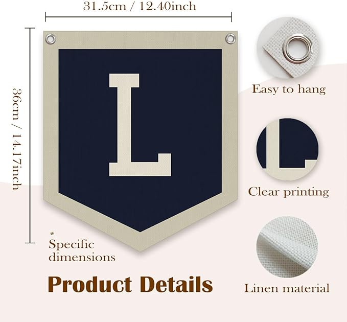 Lacama Toddler Boys Room Decor Name Pennant Flag,Vintage Name Pennant Flag Banner, Baby Boy Nursery Wall Art for Toddler Bedroom Playroom Kidsroom，Baby Boy Gifts，Initial Monogram L 12x14 in