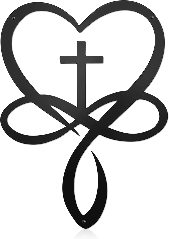 Metal Infinity Heart Cross Wall Decor, Unique Cross Decorative Wall Art, Heart And Love Sign Wall Plaques, Love Gift For Adult Home Wedding, Decor Room Bedroom Living Room Decoration（Black)