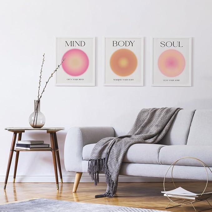 PLKMN Aura Poster Set of 3 - Mind Body Soul Wall Art Prints, Energy Spiritual Positive Aura Posters for Room Aesthetic, Colorful Aura Wall Art for Bedroom Yoga, Aura Decor 8x10 Inch (Unframed)