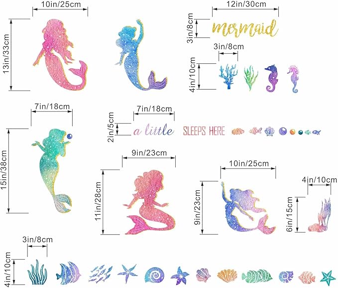 Baby Girls Mermaid Wall Decals - Under The Sea Marine Theme Wall Stickers - Nursery Kids Room Daycare A Little Mermaid Sleeps Here Wall Decor