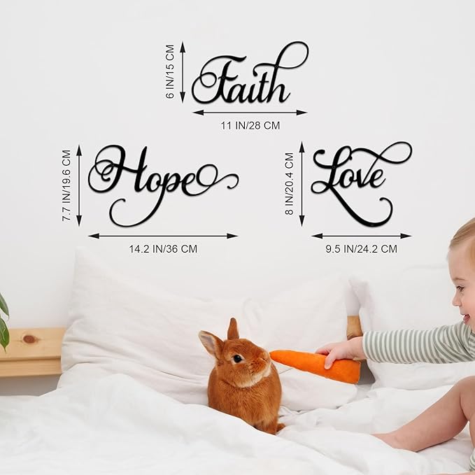ESTART Faith Hope Love 3 Pieces Metal Wall Decor Inspirational Black Letter Sign Wall Art Rustic Vintage Farmhouse Word Metal Sign Family Wall Decor for Home Bedroom Living Room
