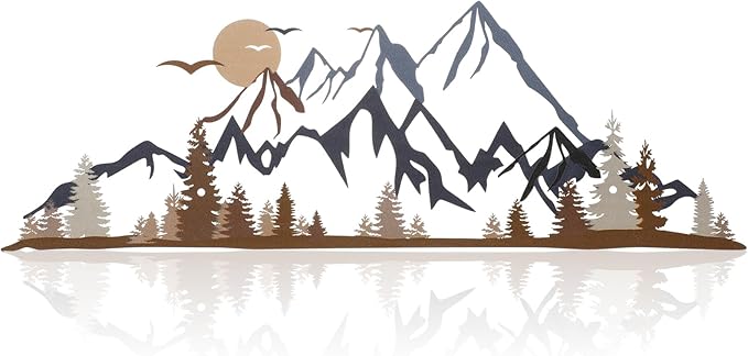 Demissle Mountain Range Metal Wall Art Decor Summit Rustic Wall Sign Forest Home Decor Sign Mountain Scene Art, 15.7 x 5.3 Inch(Colorful)