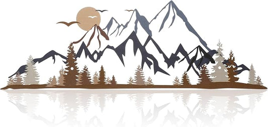 Demissle Mountain Range Metal Wall Art Decor Summit Rustic Wall Sign Forest Home Decor Sign Mountain Scene Art, 15.7 x 5.3 Inch(Colorful)