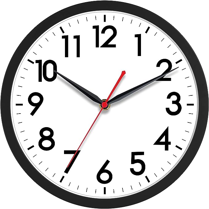 AKCISOT Wall Clock 10 Inch Silent Non-Ticking Modern Clocks Battery Operated - Analog Small Classic for Office, Home, Bathroom, Kitchen, Bedroom, School, Living Room(Black)