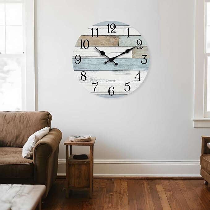 Wall Clock Battery Operated 18 Inch Large Silent Non Ticking Coastal Design Country Rustic Retro Decorative for Bathroom Kitchen Living Room Bedroom