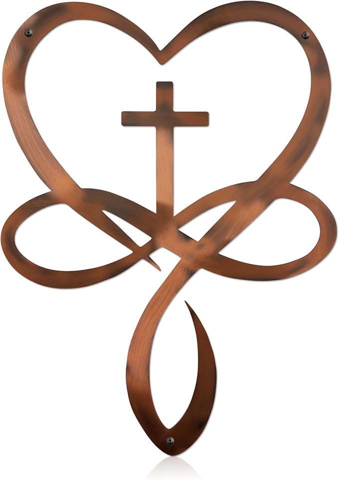 Metal Infinity Heart Cross Wall Decor, Unique Cross Decorative Wall Art, Heart And Love Sign Wall Plaques, Love Gift For Adult Home Wedding, Decor Room Bedroom Living Room Decoration (Bronze)