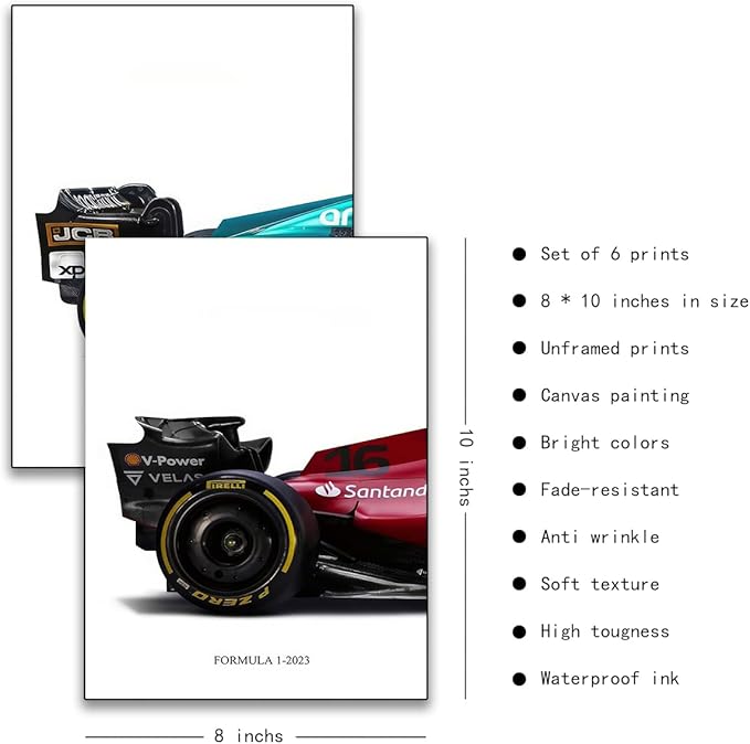 CSLGQGV Car Posters Classical Supercar Prints Vintage Racing Car Canvas Painting For Boys Room Pictures Wall Decor Living Room Aesthetics Bedroom Office (Unframed,8×10inch,6pcs)