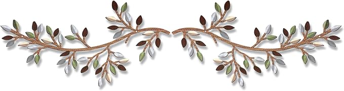 Hotop 2 Pieces Metal Tree Leaf Wall Decor Vine Olive Branch Leaf Wall Art Wrought Iron Scroll Sculptures Above the Bed, Living Room, Outdoor Decoration(Classic Style,Colorful)