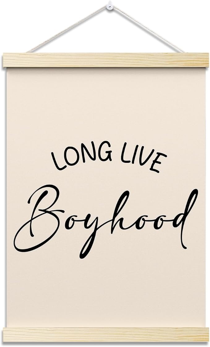 Long Live Boyhood Posters Hanger Frame for Boys Room Minimalist Hanging Poster for Bedroom Kids Room Classroom Decor Wall Art Decor for Nursery Playroom Canvas Wall Art Print 16x12 Inches - YY064